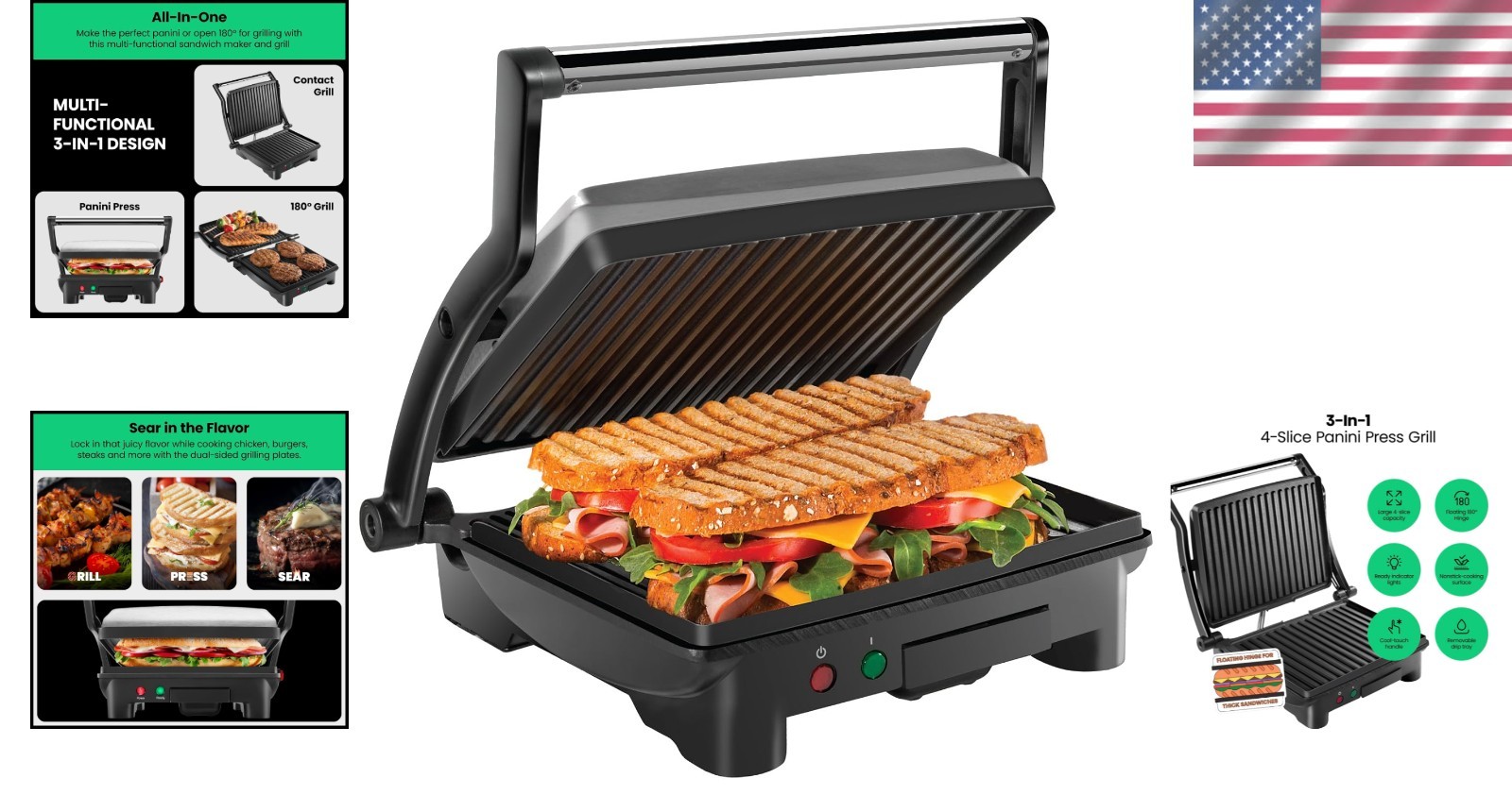 Panini Press Grill & Sandwich Maker – Non-Stick Plates