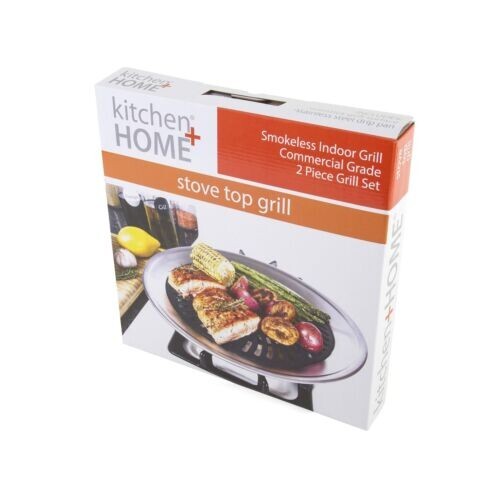 Kitchen + Home Stove Top Smokeless Grill Indoor BBQ, Stainless Steel with Dou…