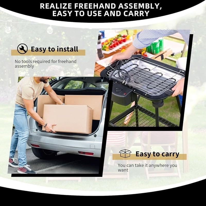 Smokeless Electric Grill Portable Indoor BBQ Non-Stick Grease Tray 2-in-1 Design
