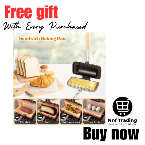 Sandwich Maker Double-Sided Sandwich Baking Pan Hot Dog Toaster with Wood Handle