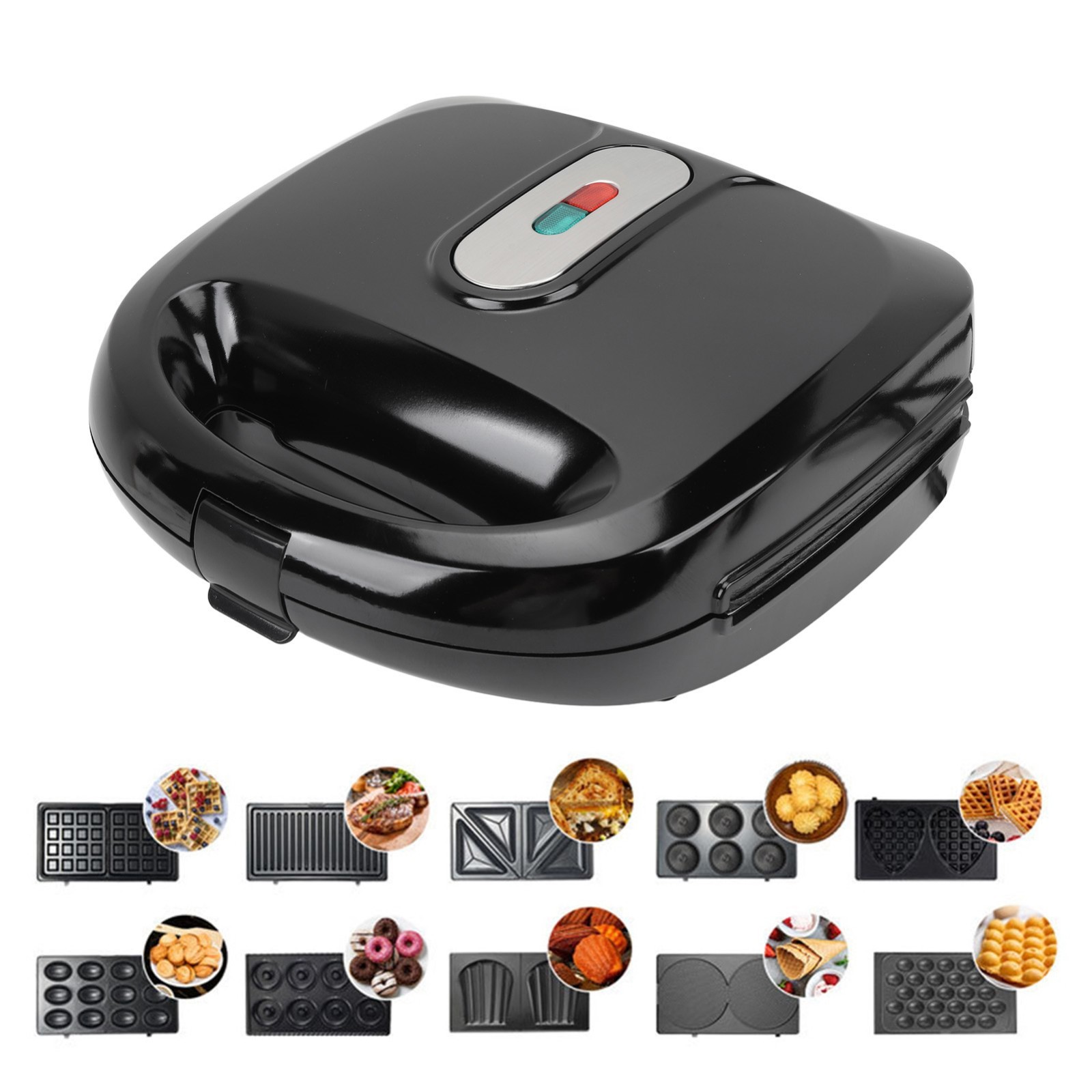 10-in-1 Multifunction Panini Press & Waffle Maker with 10 Plates, US 110V Plug