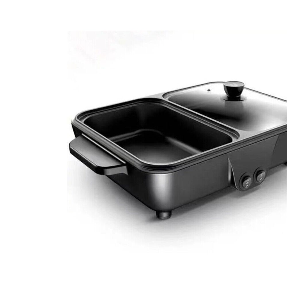 Portable Electric Hot Pot Grill Smokeless BBQ Non-Stick Shabu Cooking Pan 11in L