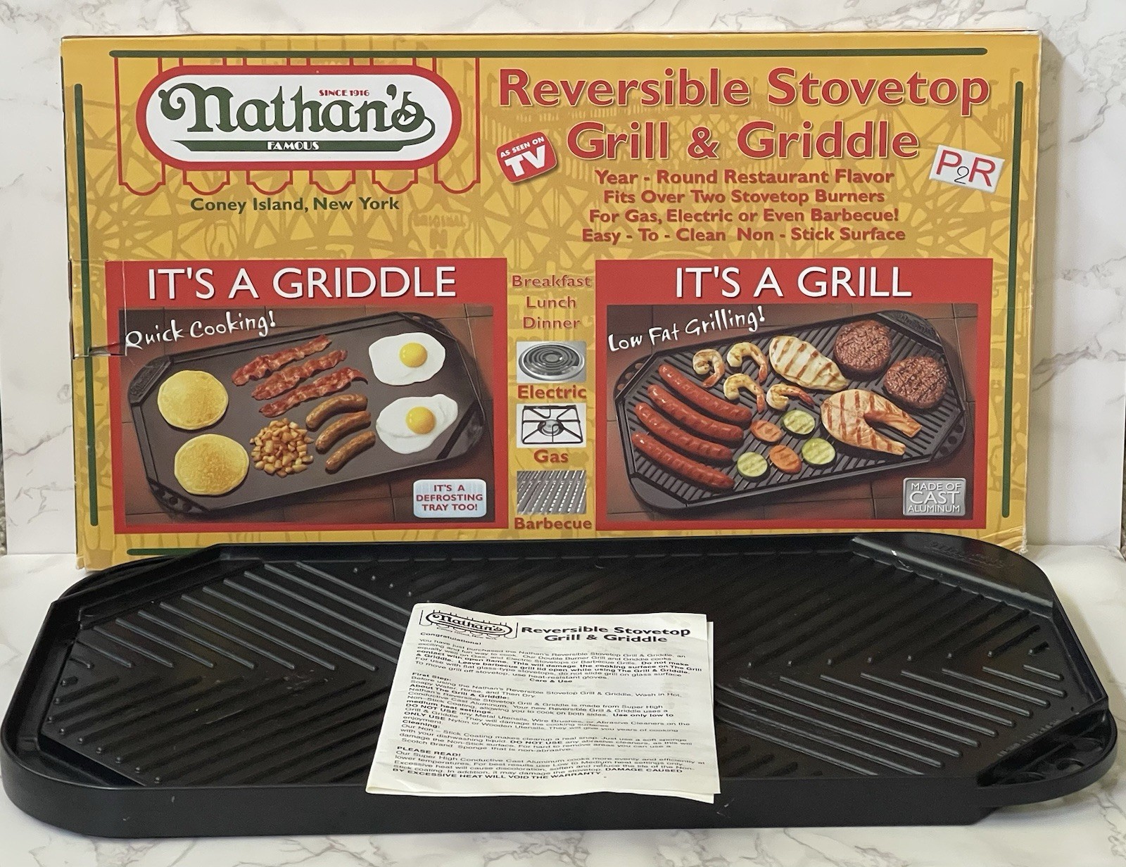 Nathan’s Reversible Stovetop Grill & Griddle ASOT Non Stick Cast Aluminum Used