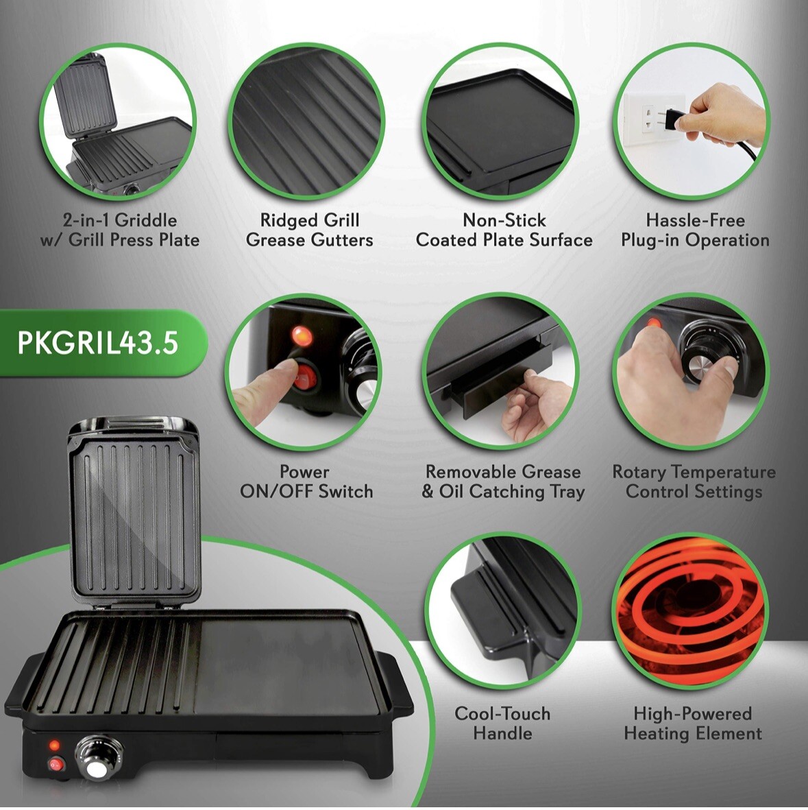 NutriChef PKGRIL43 Electric Griddle Crepe Maker Hot Plate Cooktop w/ Press Grill