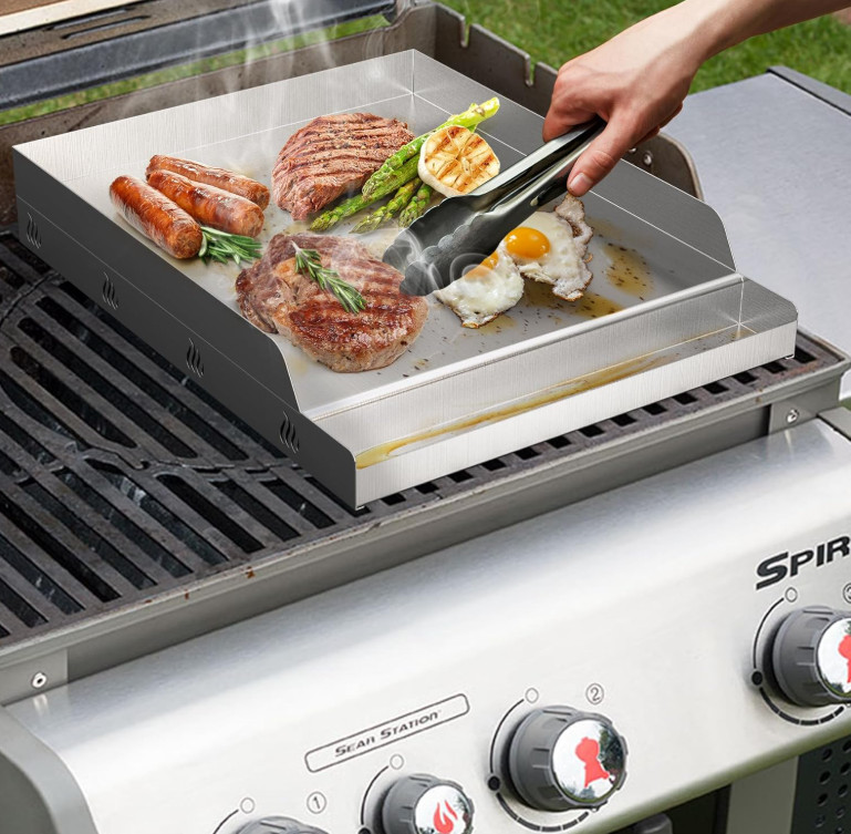 Plancha BBQ Acero Inoxidable 12,5×16” para Parrilla Gas Carbón y Camping