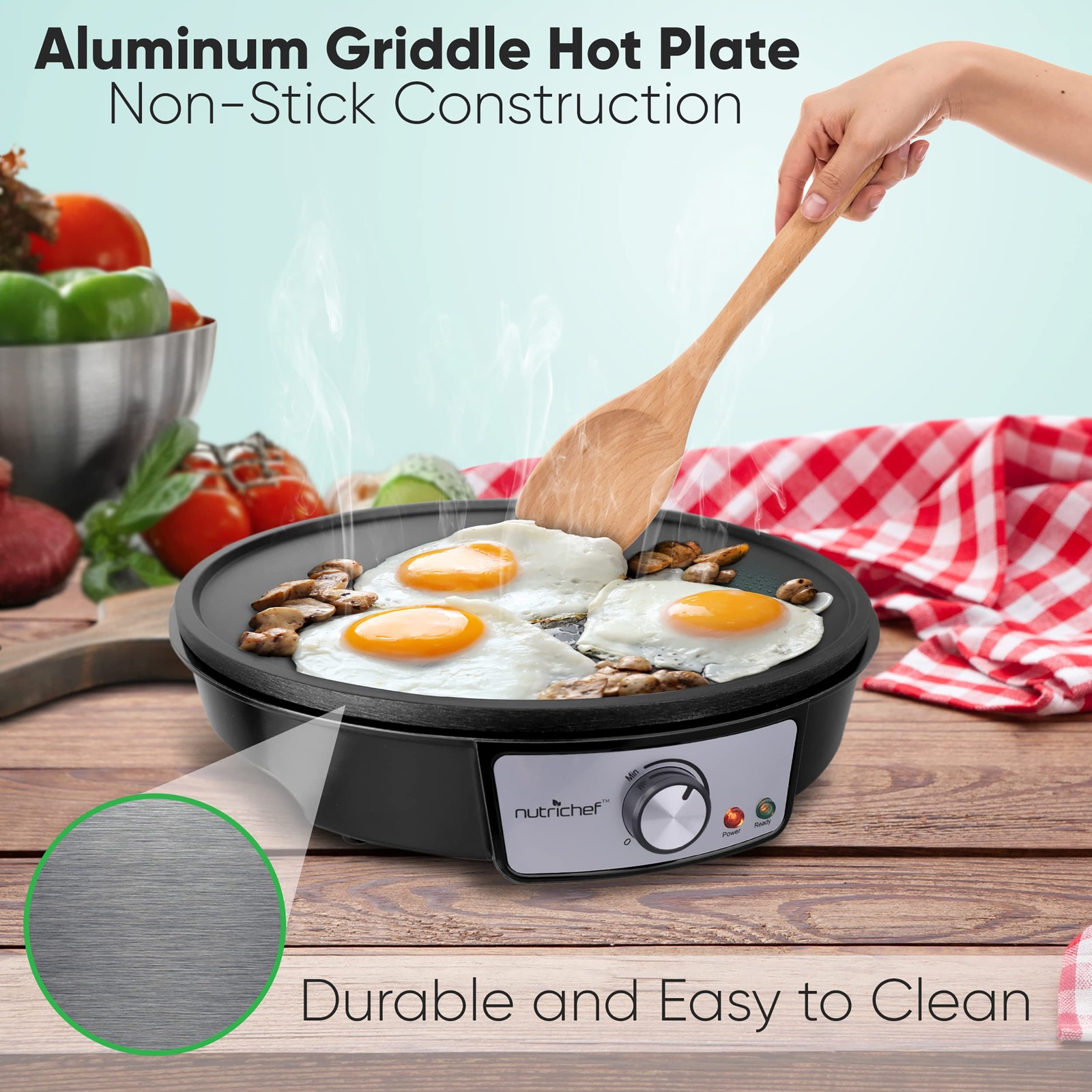NutriChef Electric Griddle & Crepe Maker Nonstick 12 Inch Hot Plate Cooktop
