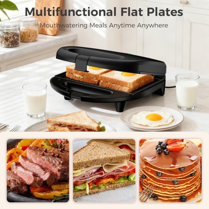 OSTBA 2 Slice Sandwich Maker 750W Nonstick Grill Cheese Press Black Easy Clean