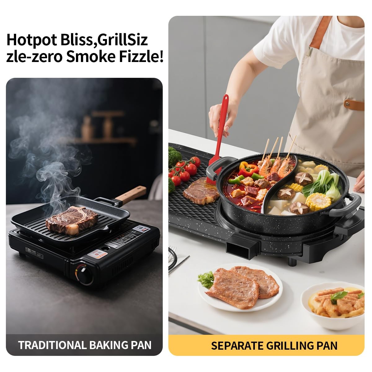 AORAN Grill and Hot Pot Combo for Indoor Cooking, 2200W Detachable Dual Zone …