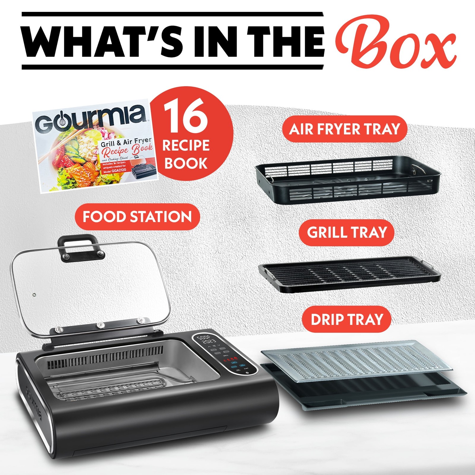 6 Qt Smokeless Indoor Grill & Air Fryer, 5-In-1 Foodstation, Black
