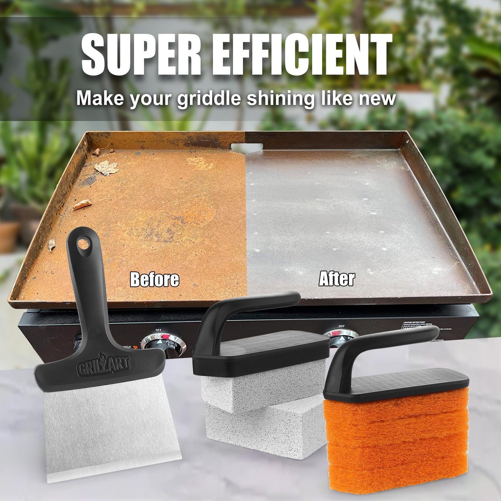 GRILLART Griddle Cleaning Kit for Blackstone, Flat Top Grill BLACK