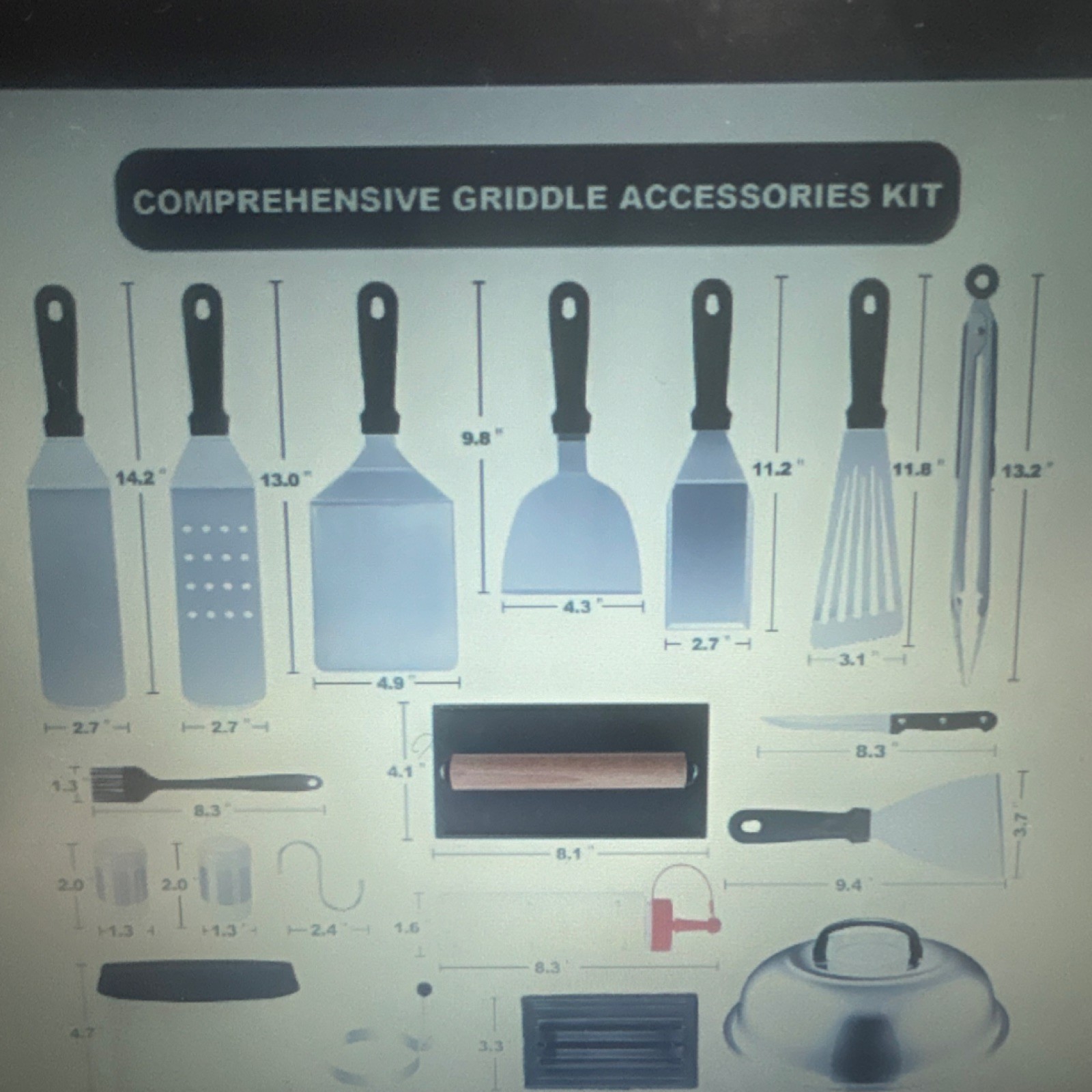 EWFEN Griddle Accessories Kit with Spatulas, Cast Iron Press, Dome Covers
