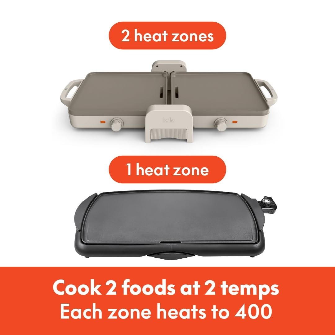 bella 10″x20″ Fold and Store Griddle, Non-Toxic, Ceramic Coating, Oatmilk