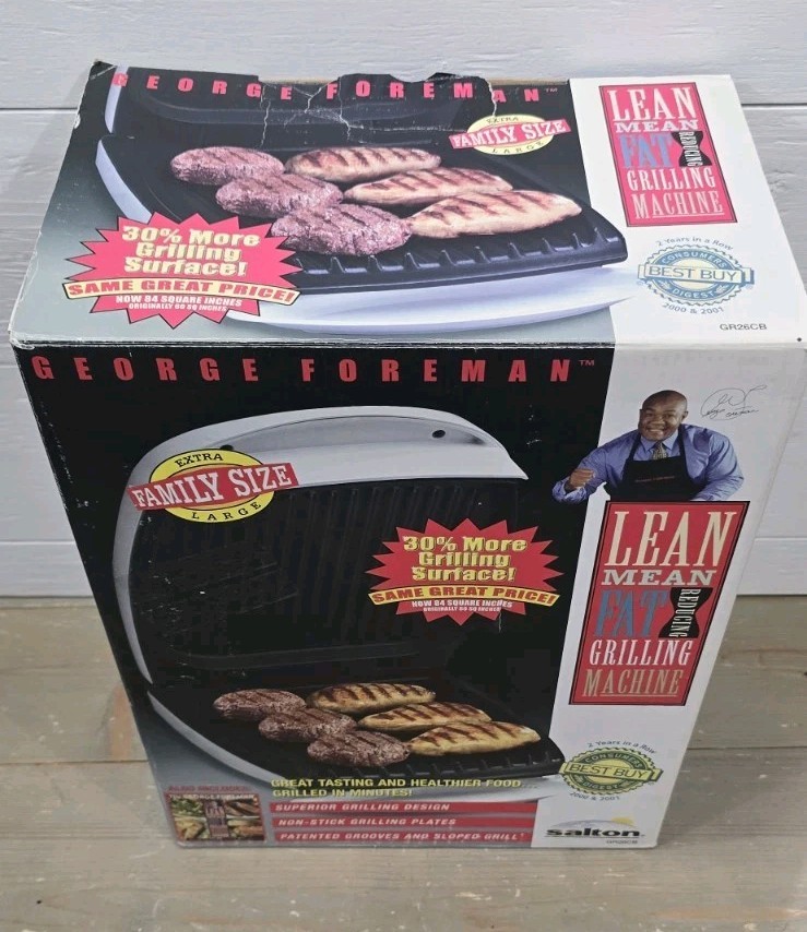 Vintage 2001 Brand New George Foreman GR26CB XL Indoor Grill Family Size