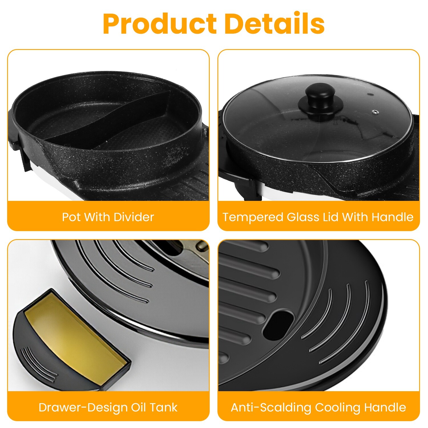 iMounTEK 2 in 1 Electric Hot Pot BBQ Grill Portable Smokeless Barbecue Pan Grill