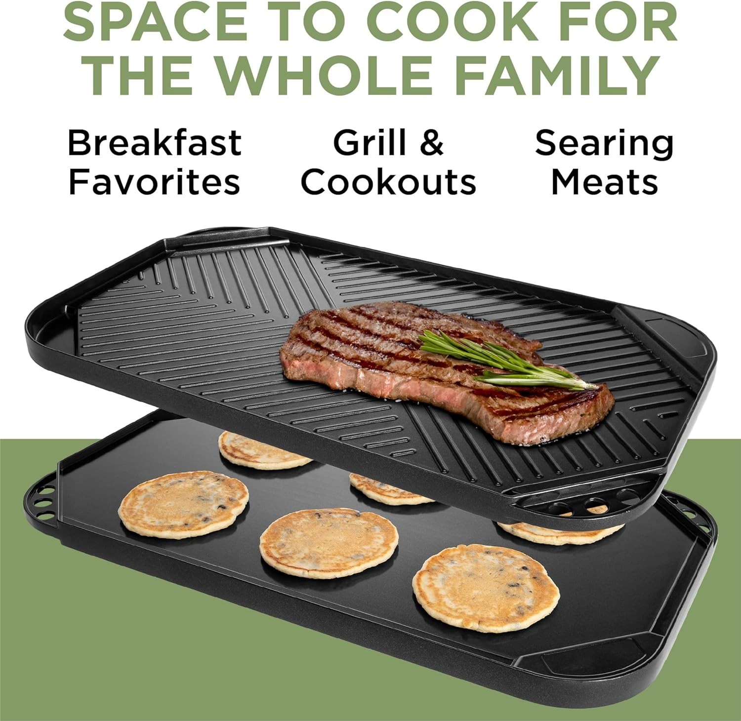 Reversible Non-Stick Grill/Griddle Pan 19.5” x 11” – Dishwasher Safe Cookware