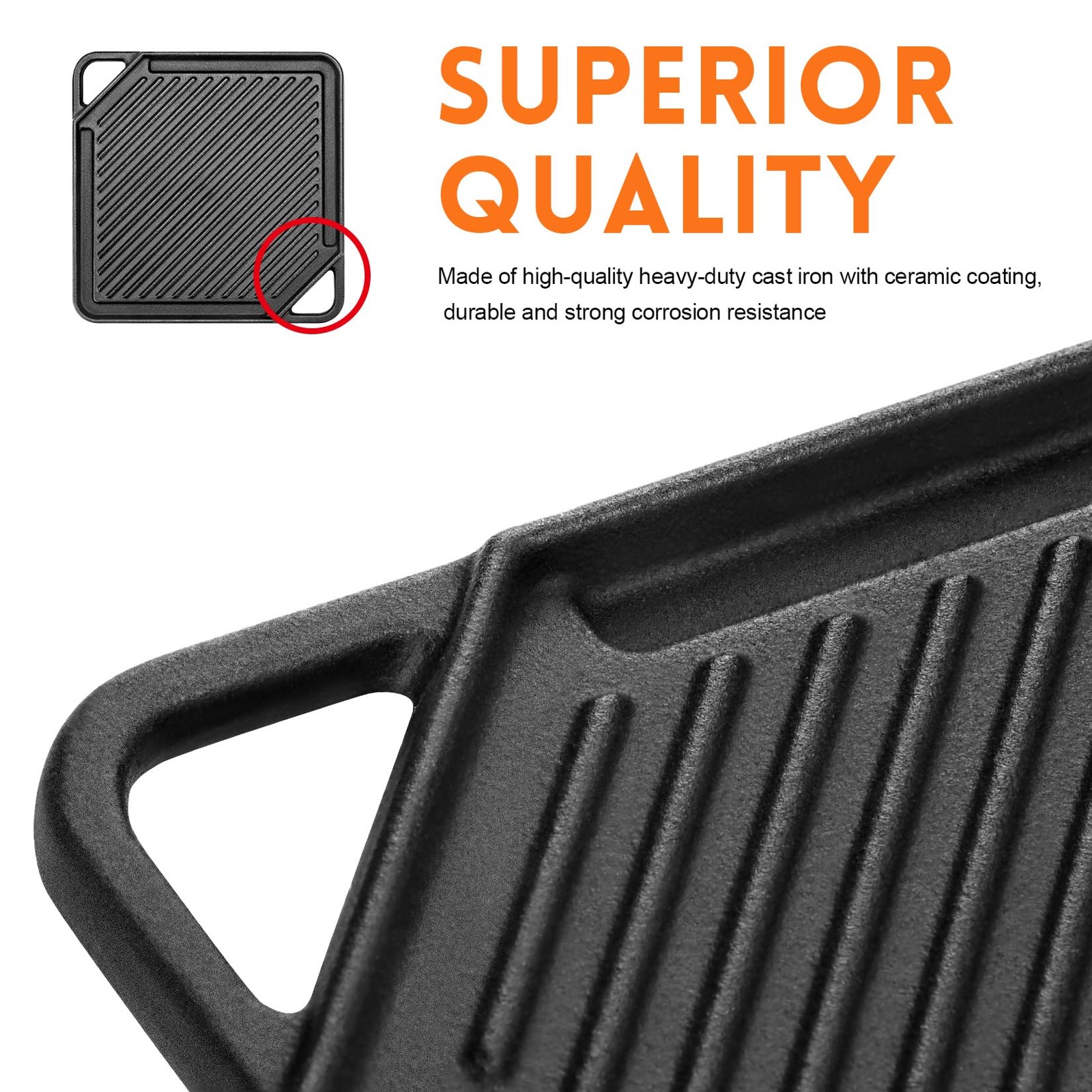 GGC Cast Iron Reversible Griddle, 2-In-1 Griddle Pan Gas Grills And Stove Tops