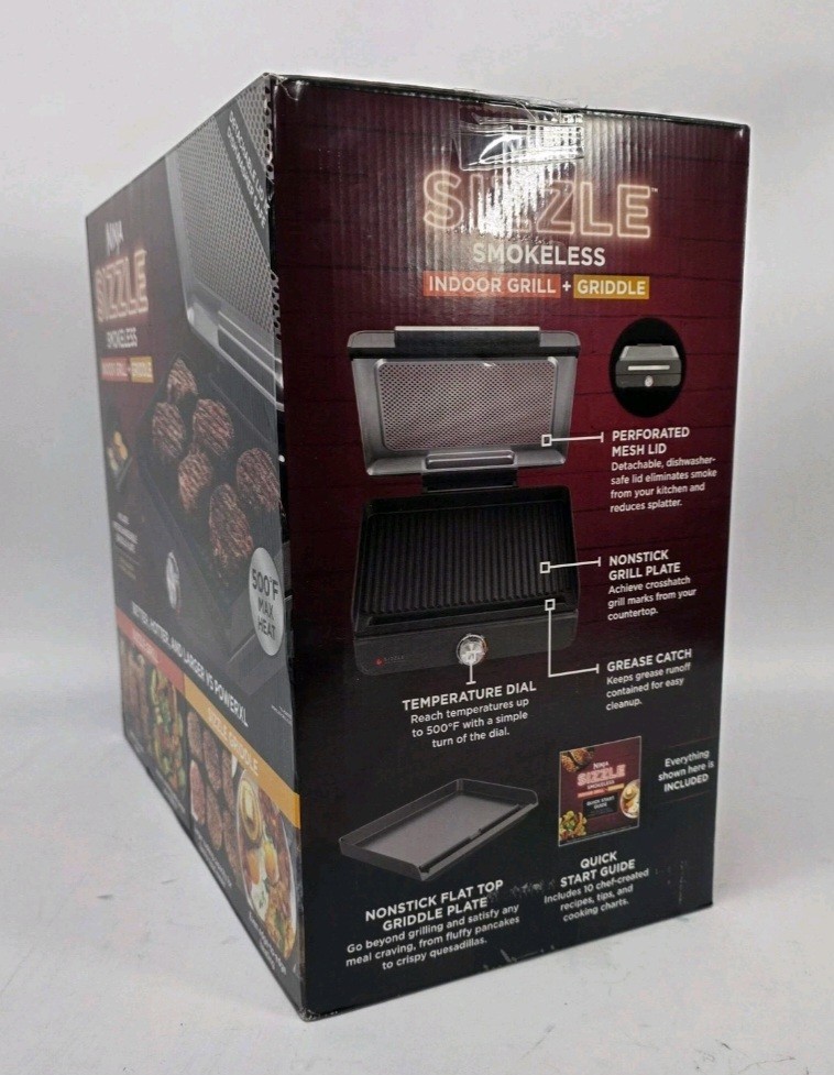 Ninja GR101 Sizzle Smokeless Indoor Grill + Griddle, 14” Interchangeable Plates