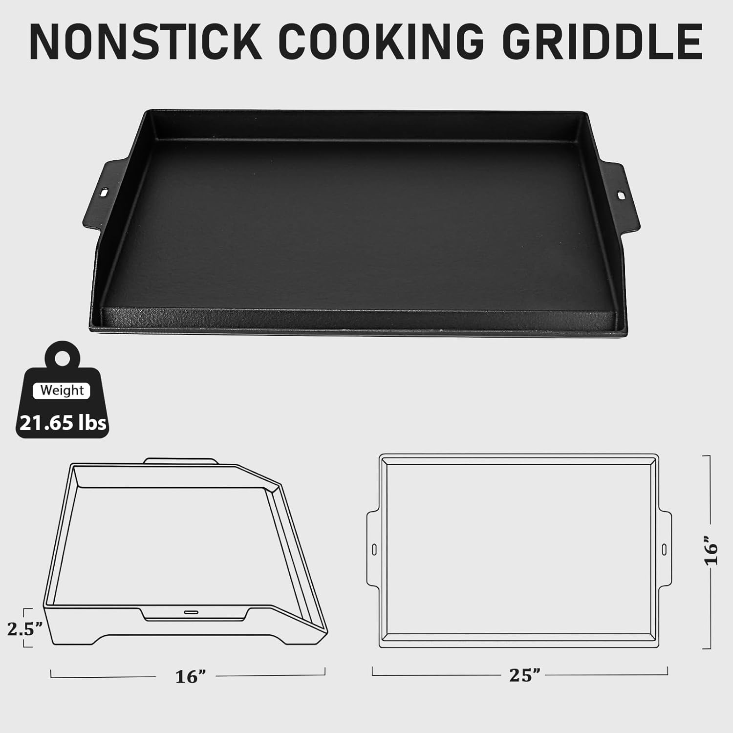 25″ x 16″ Cast Iron Griddle for Gas Grill and Stove , Universal Flat Griddle