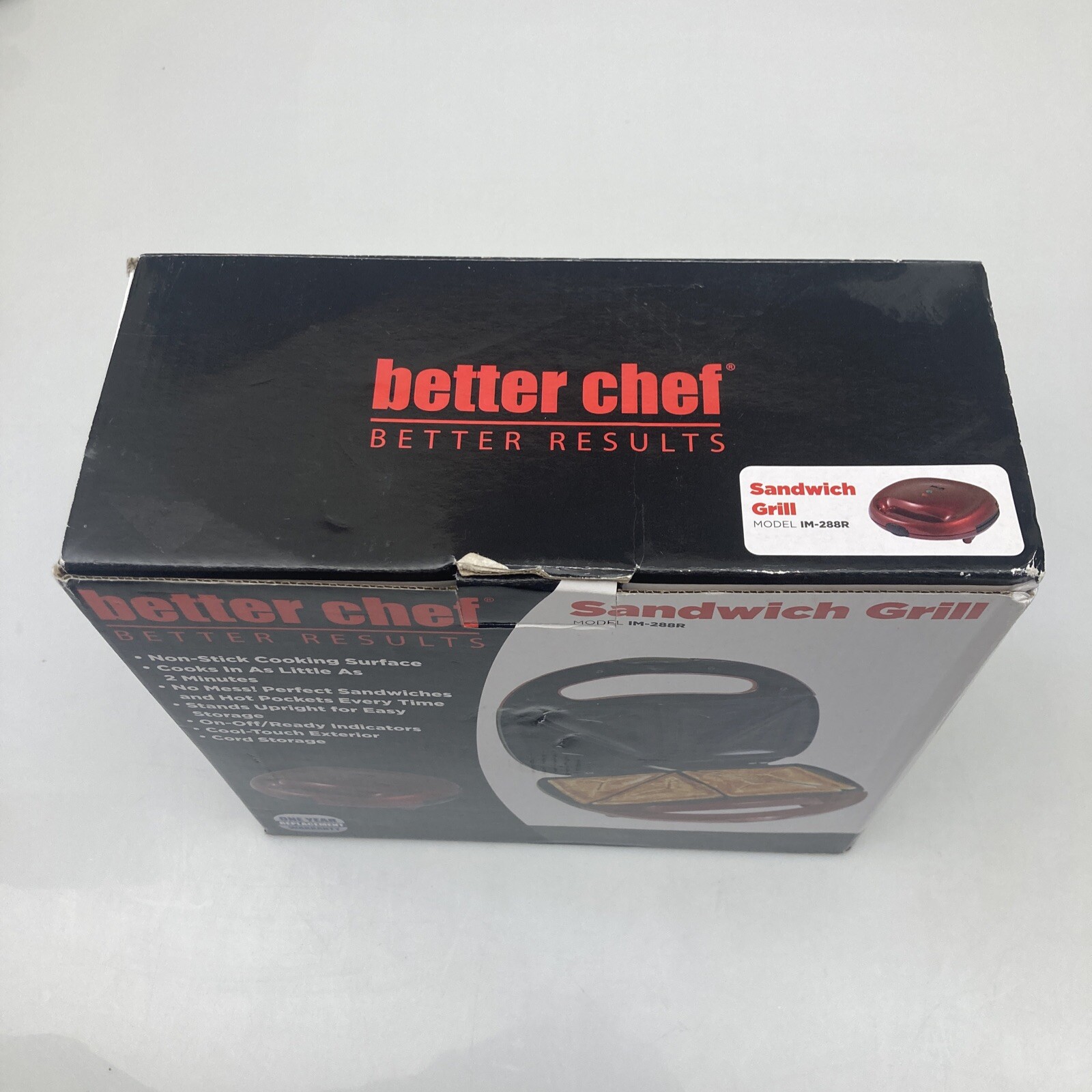 Better Chef Non Stick Cooking Surface Hot Sandwich Grill Model IM-288R Red NIB