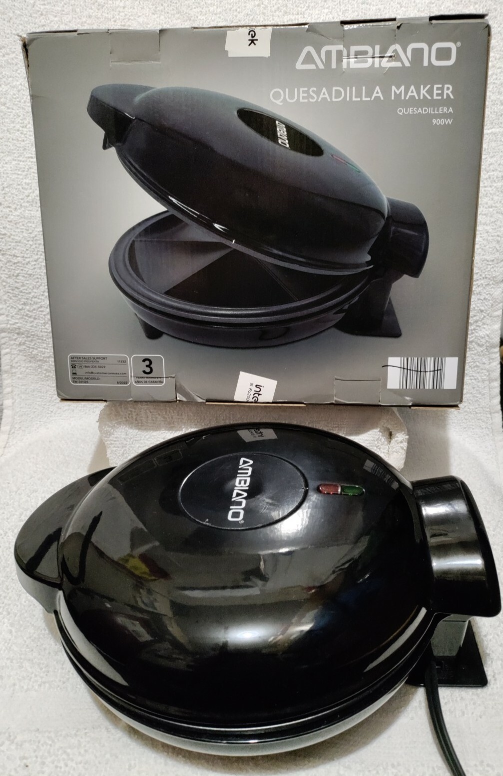 Ambiano Electric Non-Stick Easy Clean Quesadilla Maker Black Skid Resisting Feet