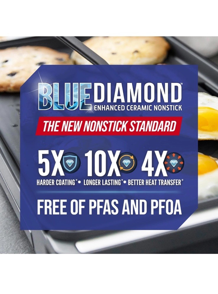 Blue Diamond 20” x 10.5” Extra Large Electric Griddle, Healthy Ceramic Nonsti…