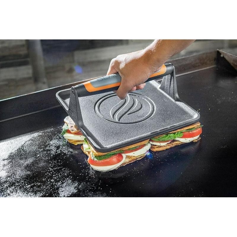 XL Cast Iron Griddle Press Heat-Resistant Handle Prevents Bacon Curling New
