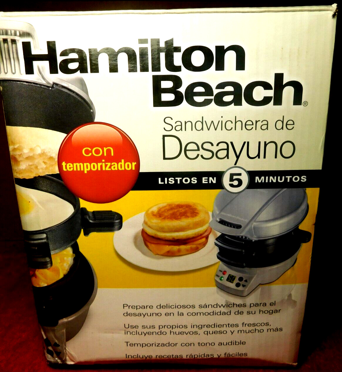 Hamilton Beach~Breakfast Sandwich Maker 25478R W/Timer 2018 Black & Grey NEW!