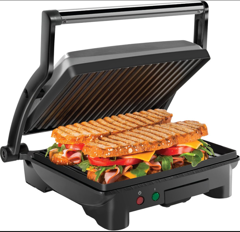 NEW -Panini Press Grill and Gourmet Sandwich Maker, Non-Stick, Opens 180 Degrees
