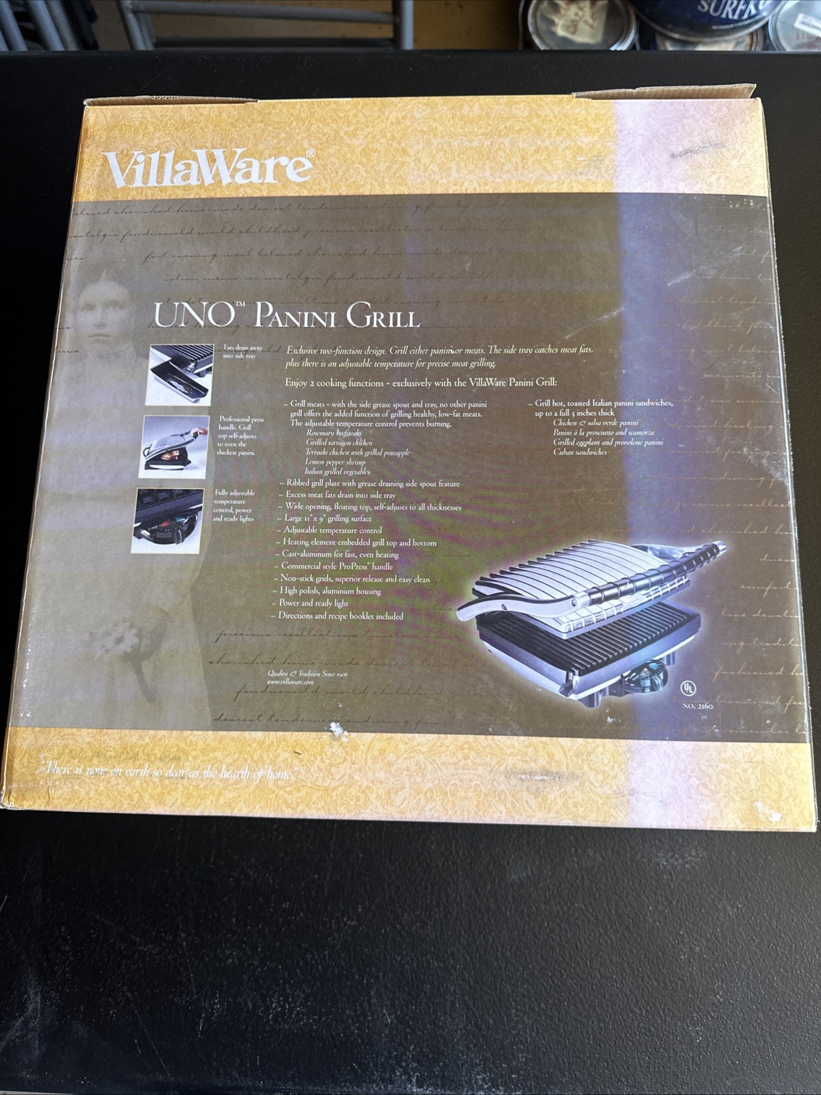 VillaWare Uno Panini Grill Press ProPress Sandwich Maker Model 2160 Chrome