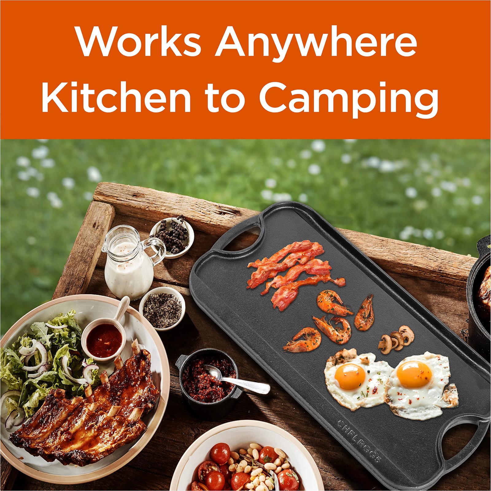 Commercial Chef Reversible Grill Top Griddle Cast Iron CHFLRGG5
