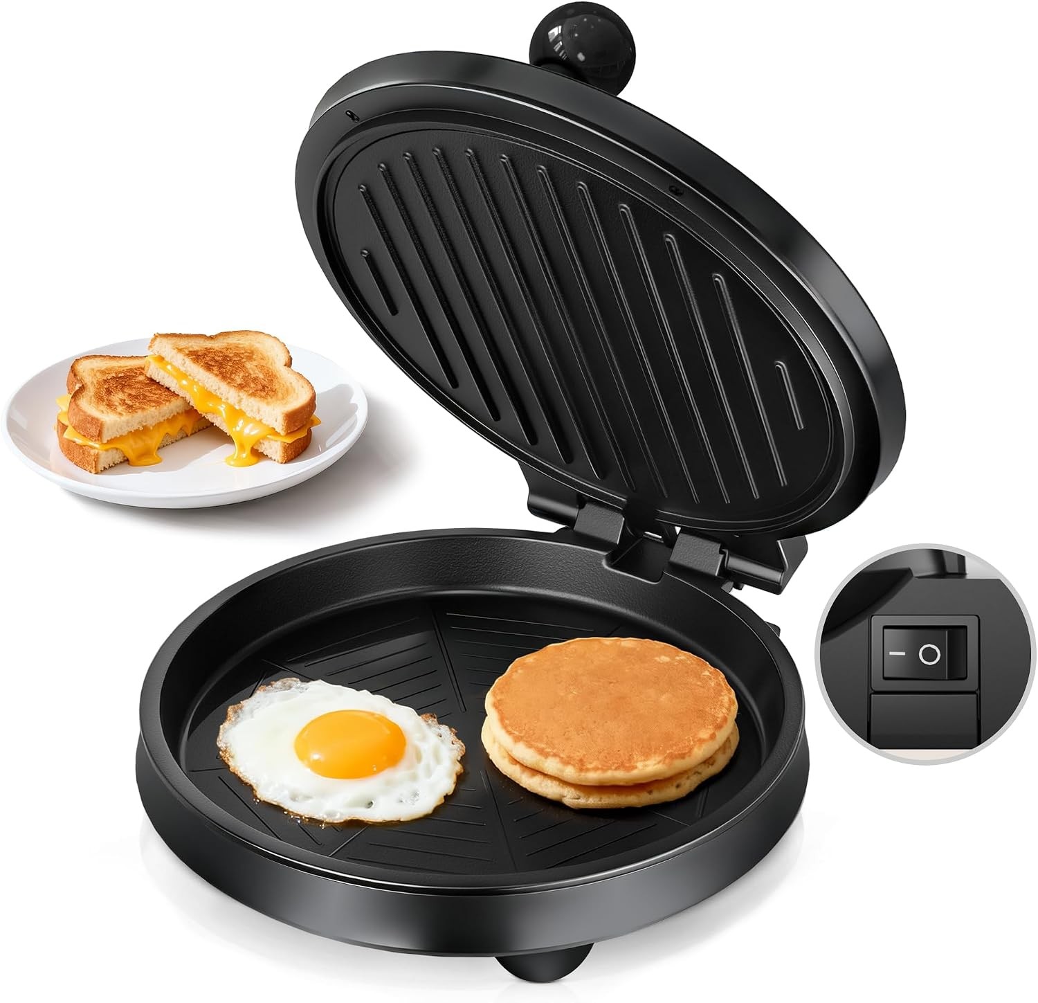 3-in-1 Electric Griddle & Sandwich Maker 8″ Nonstick Round Griddle & Panini