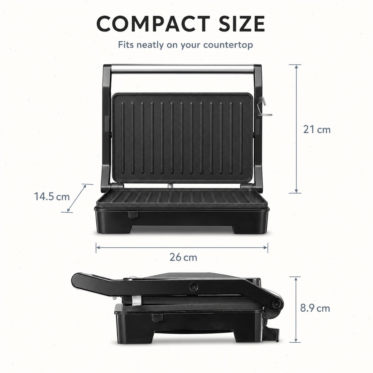 1000W Sandwich Maker, Non-Stick Panini Press, Folding Grill, Auto Control