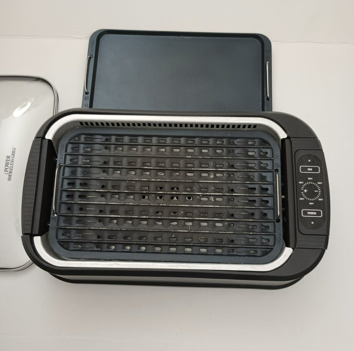 Power Smokeless Grill Pro with Griddle Pans -Black 1500 Watts Stainless – Used