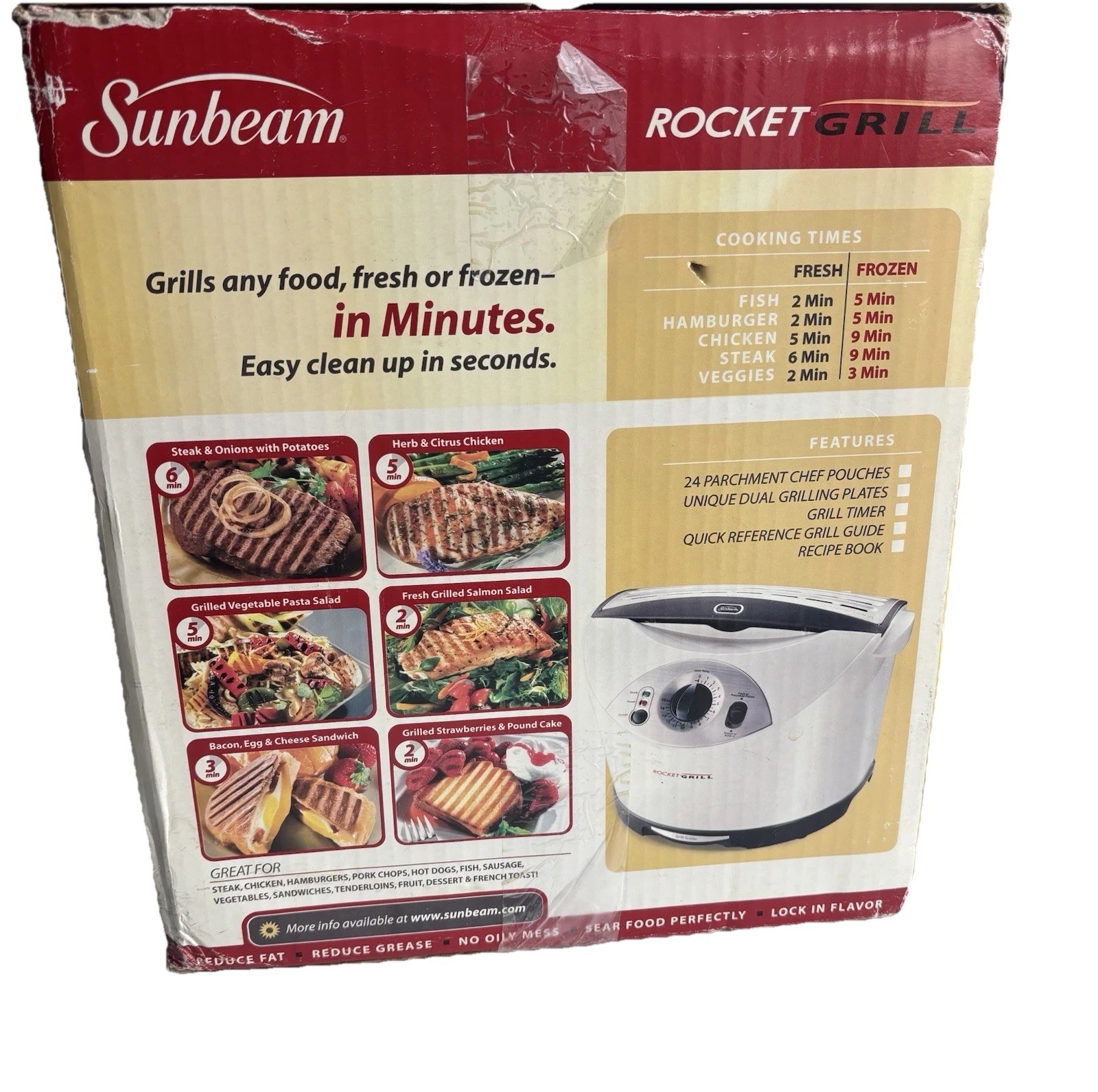 New Sunbeam Rocket Grill Home Indoor Grill Plug in Quick Easy Compact Cooker