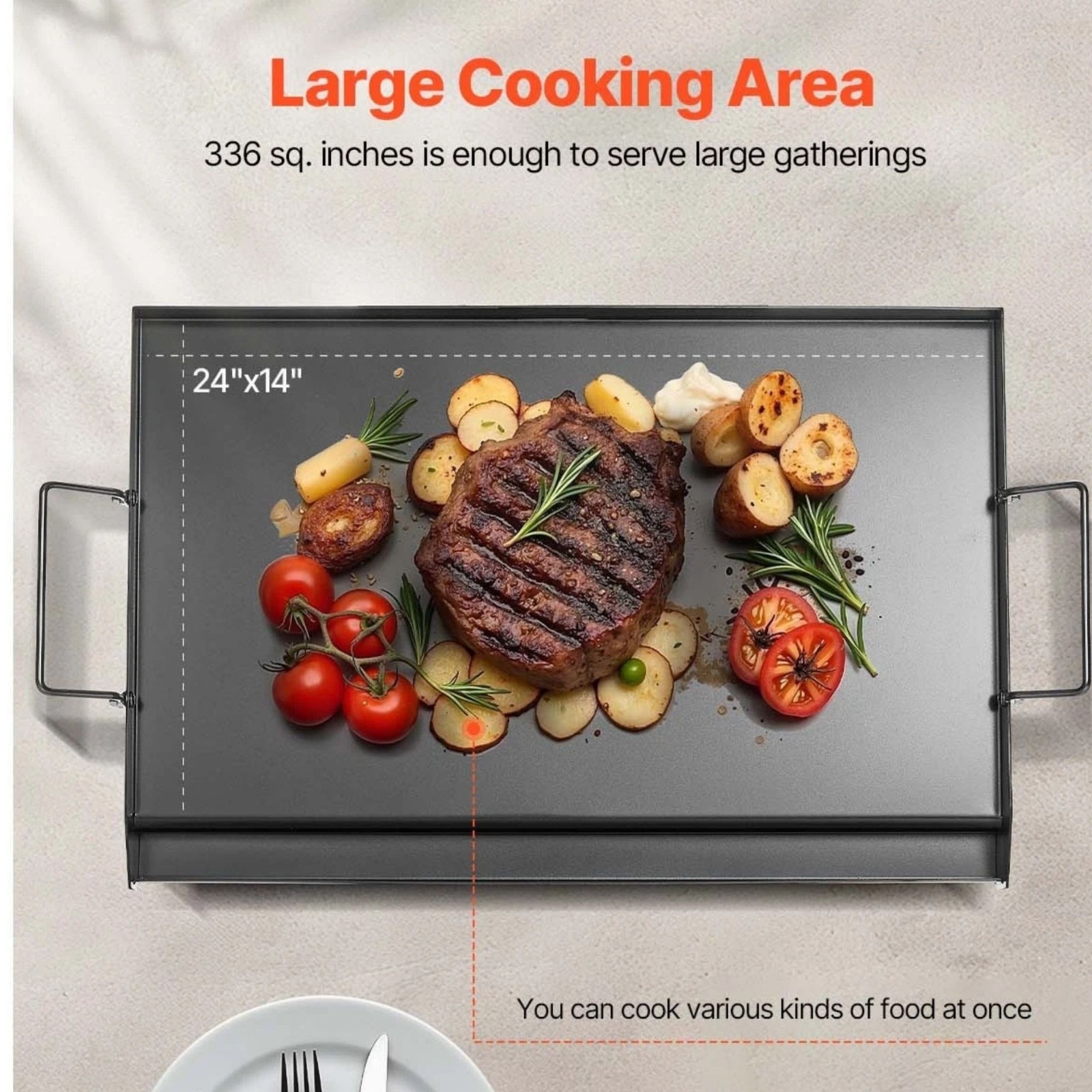 24×16 in Flat Top Griddle Carbon Steel Universal BBQ Grill Pan Cookware