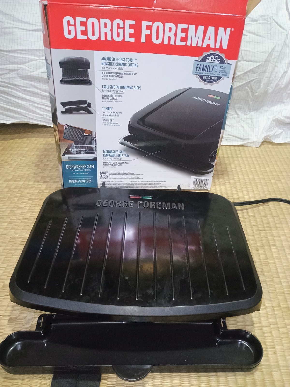 George Foreman GRP1060B-TX Grill Panini Press Ceramic Removable Plates OPEN BOX