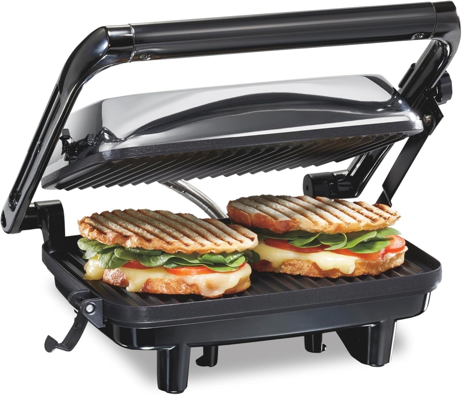 Sandwichera de prensa y parrilla eléctrica para interiores con tapa con cierre