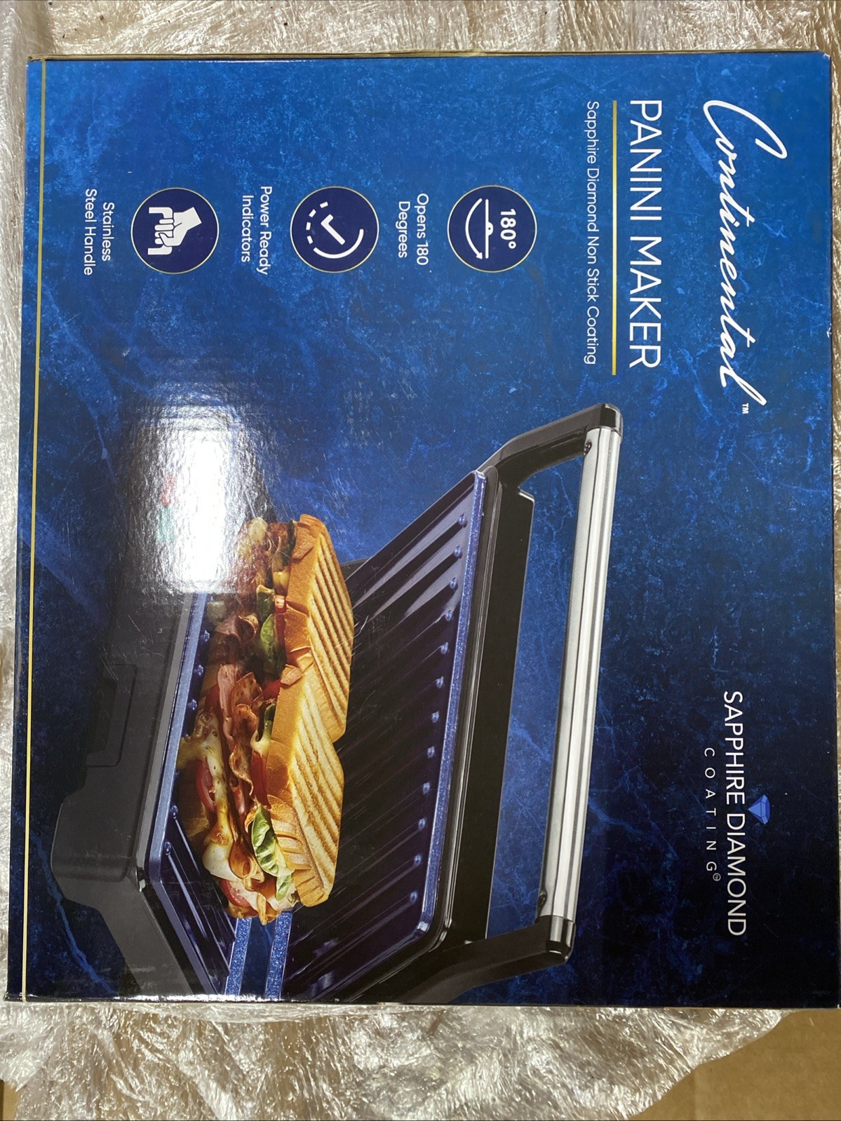 Continental Panini Maker with Sapphire Diamond Coating Stainless Steel Handle