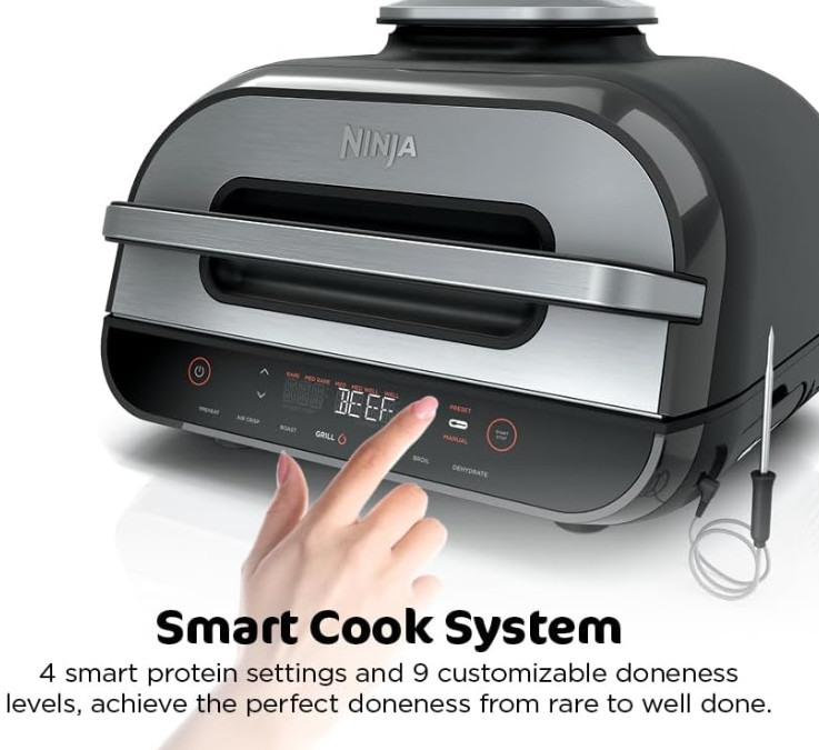 Ninja FG551 Indoor Grill and Air Fryer Foodi Smart XL 6-in-1 Grill Air Fry Blue