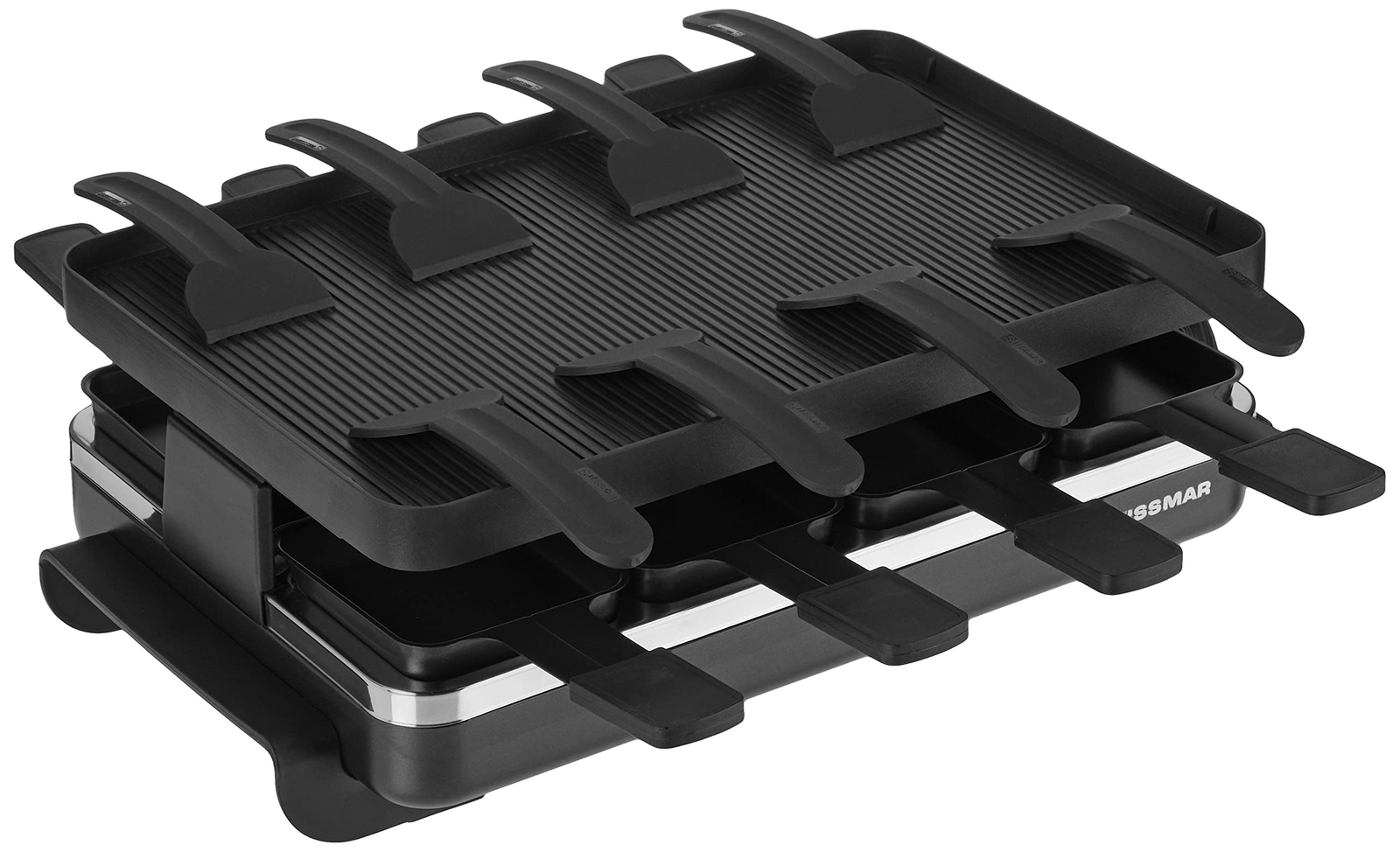 Swissmar Classic Raclette Grill Reversible Non Stick Plate 8 Dishes and Spatulas