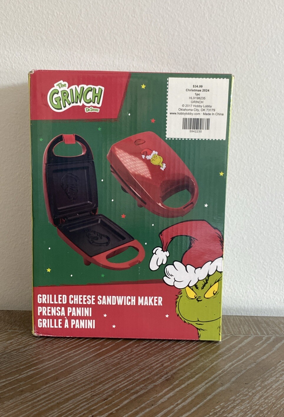 Dr Seuss The Grinch Grilled Cheese Panini Sandwich Maker Grill Red