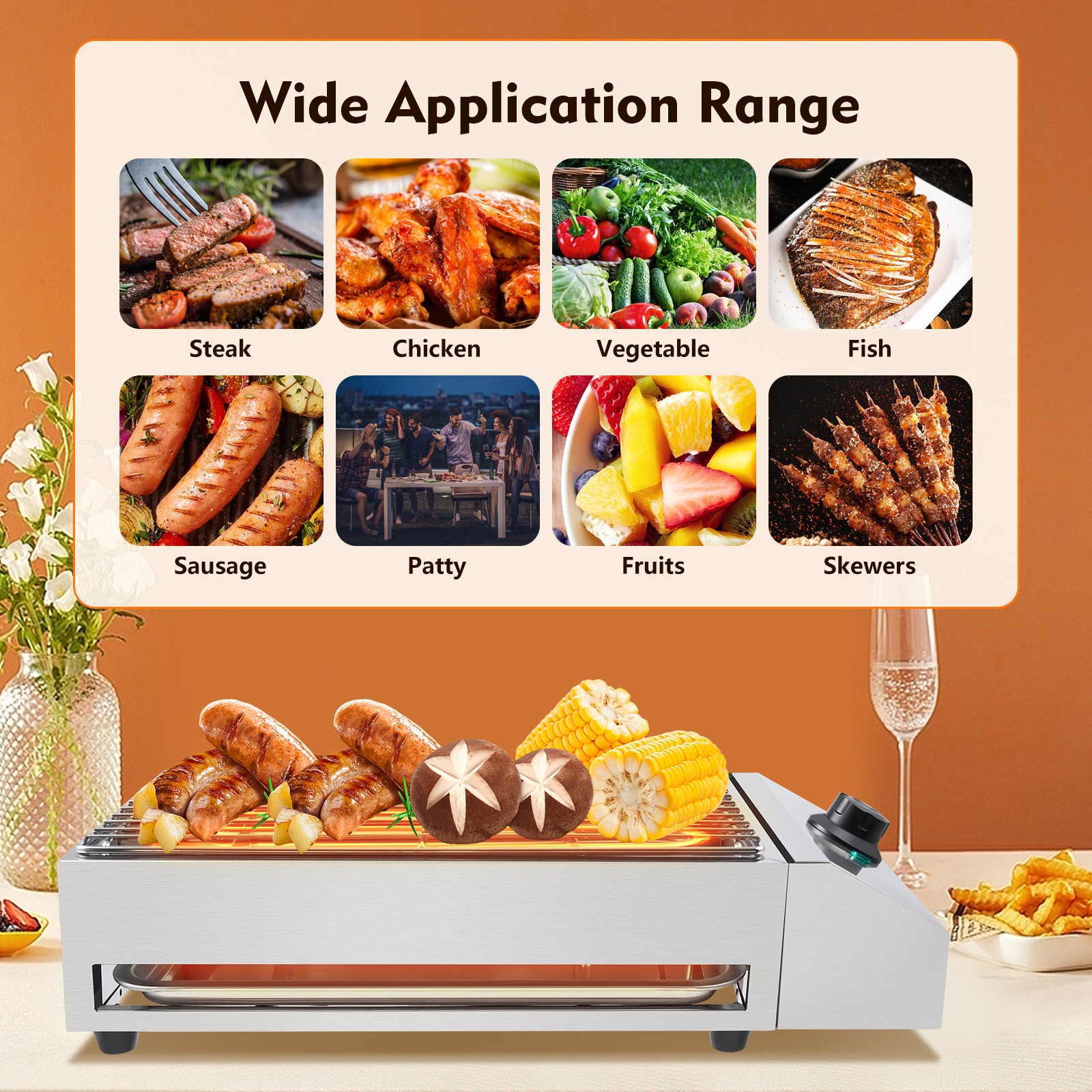Portable Commercial Electric BBQ Grill Smokeless Barbecue Cooking Grill 1800W US
