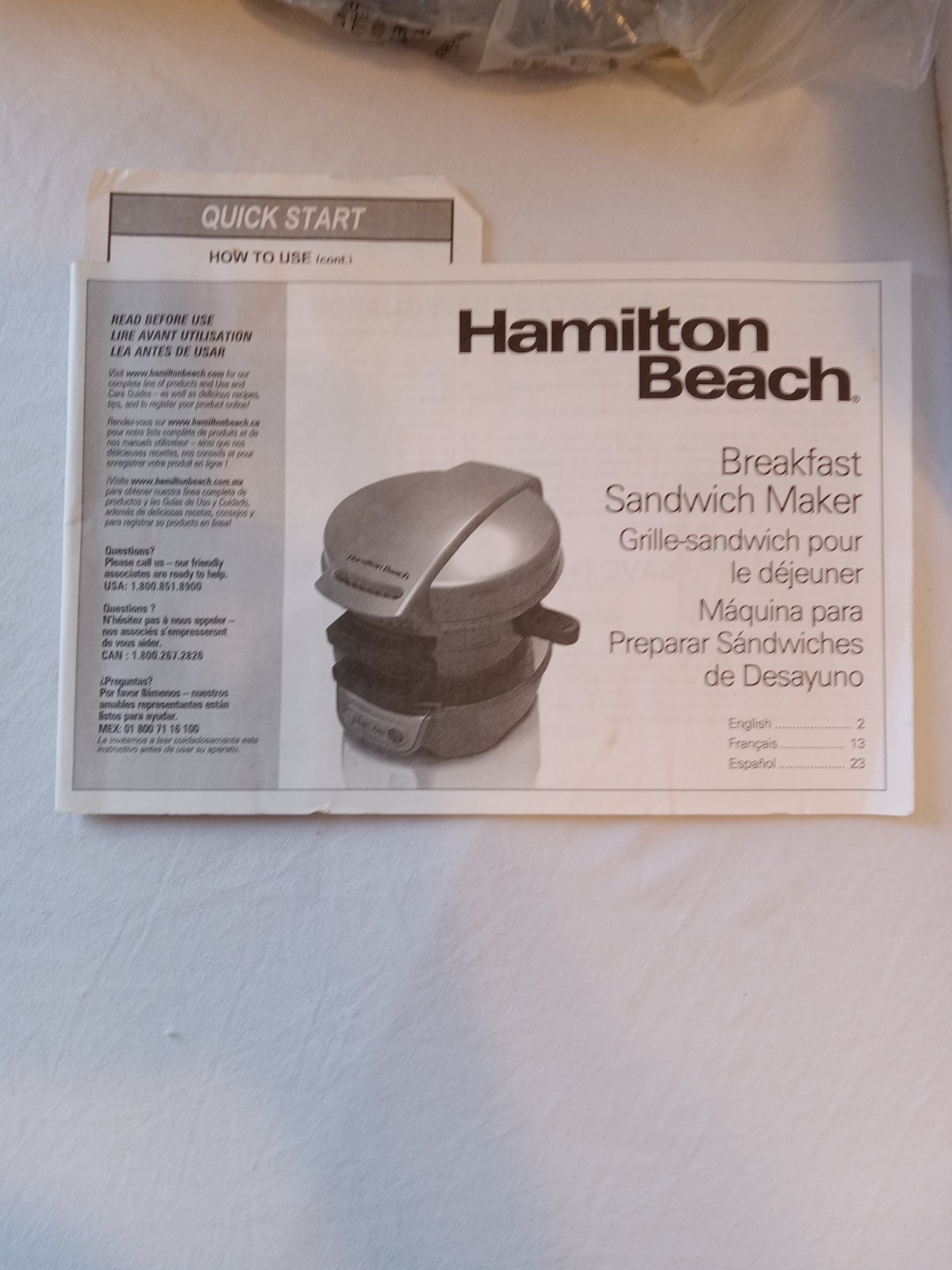 Hamilton Beach Breakfast Sandwich Maker 25475 New Open Box