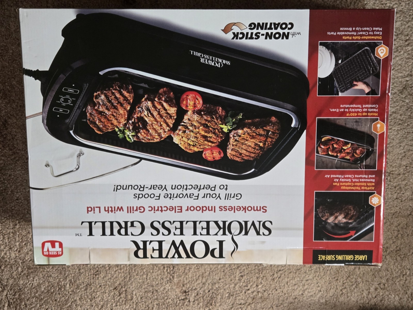 Power Smokeless Grill Indoor Electric Grill w/ Lid, Non-Stick, 1500W Black