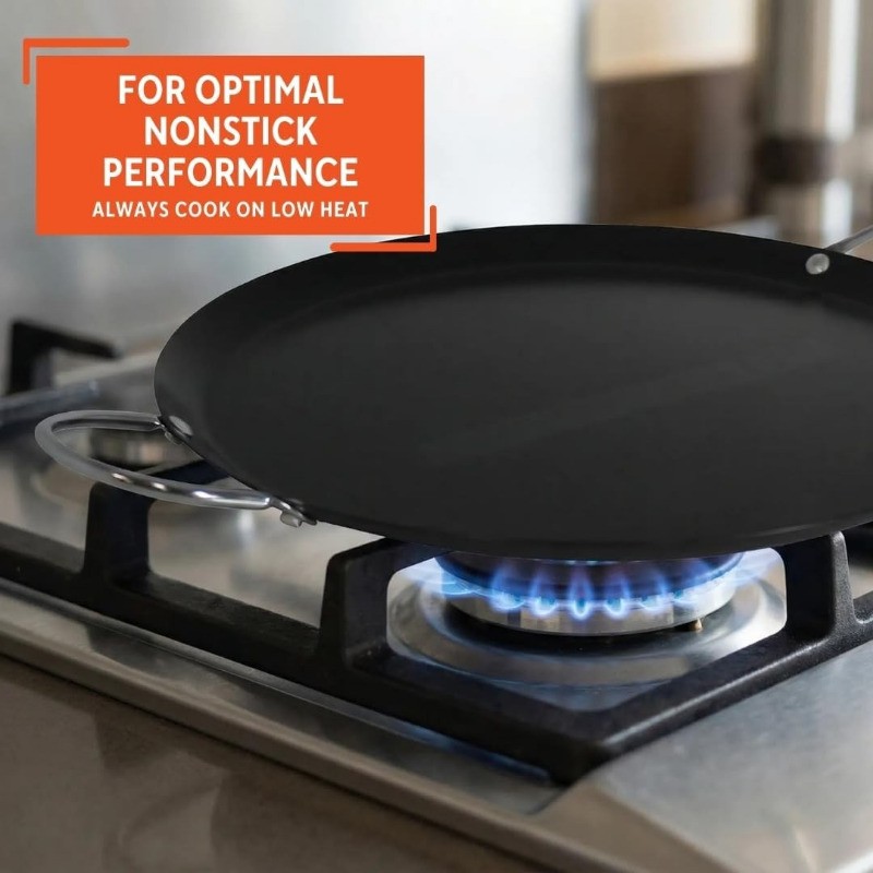 11in Carbon Steel Nonstick Round Comal W/ Metal Handles Black