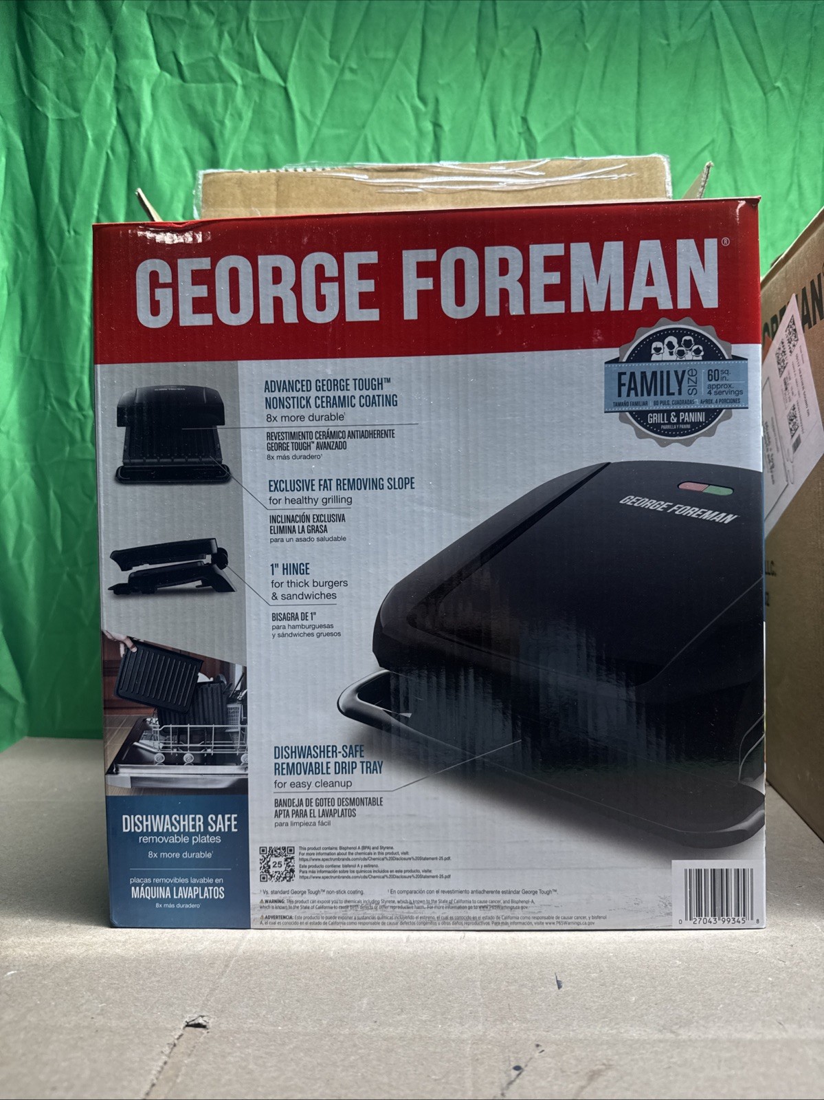 NOB George Foreman GRP1060B-TX Family Size Removable Plate Grill Black Sealed