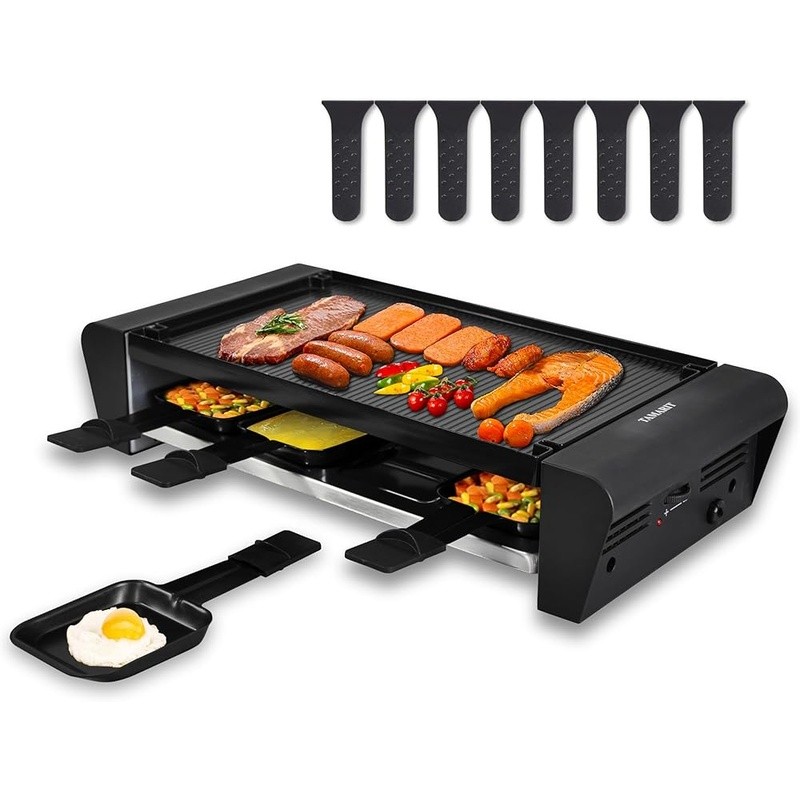 2 in 1 Raclette Grill W/ Non Stick Surface 1300W Indoor Cooking W/ 8 Pans New