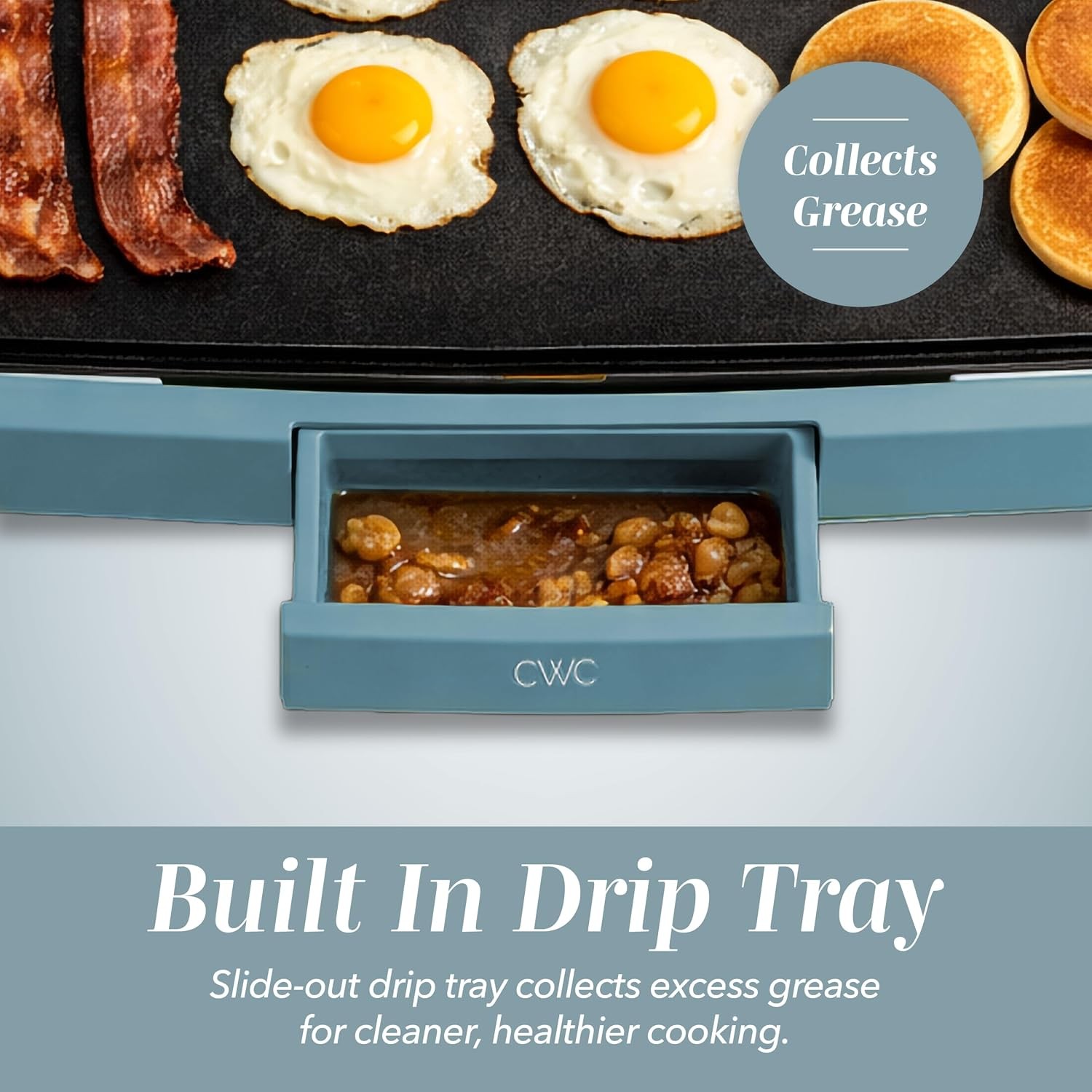 Electric Griddle 1200W Nonstick 10″ x 16″ Cooking Surface Slate Blue