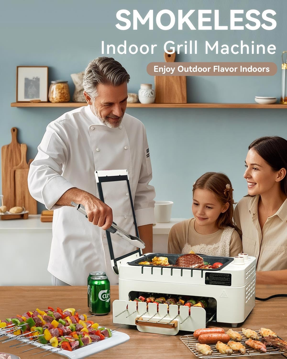 Indoor BBQ Kabob Skewers Grill,Smokeless Auto 360° Rotating Electric Barbecue Sk