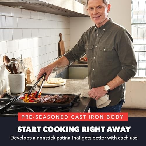 Bobby Flay GreenPan Cast Iron Reversible Grill Griddle 16.5 x 9.5 Preseasoned